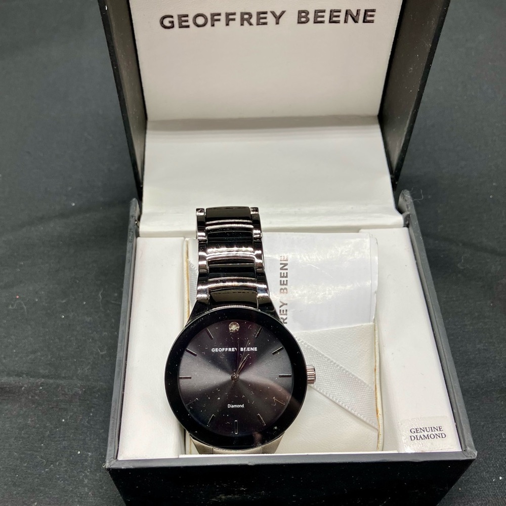 Geoffrey Beene Genuine Diamond Collection Watch 41mm Case Black Dial 8" Bracelet